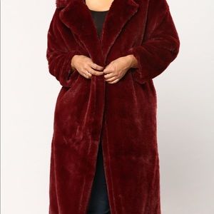 Burgundy Faux Fur Oversized Coat